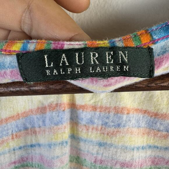 LAUREN RALPH LAUREN Sleeveless Wrap Top Multicolor Striped Surplice V Neck Boho - Picture 3 of 6
